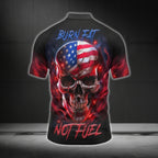 Burn Fat Not Fuel American Flag Skull Cycling Short Sleeve Men Jersey, Patriotic Skull Cycling Jerseys CG0554