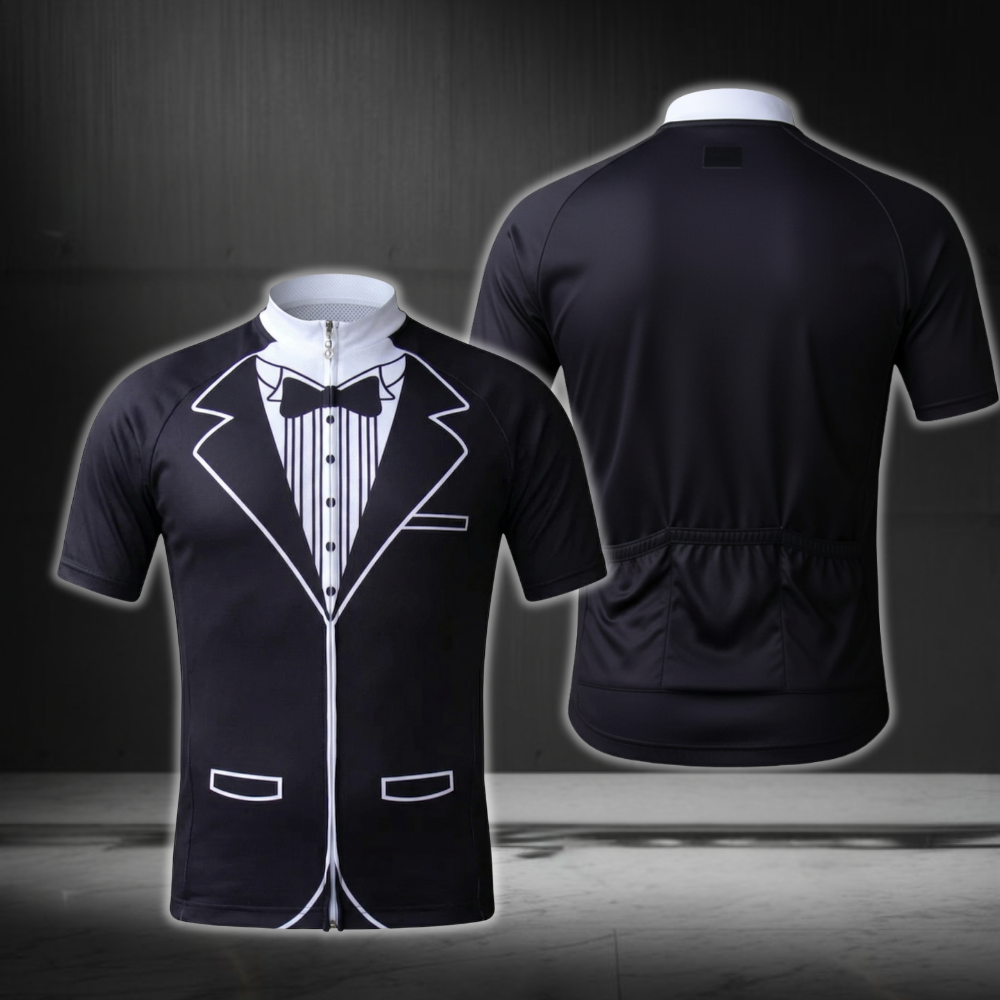 Tuxedo Black And White Cycling Short Sleeve Jersey Mens, Tuxedo Cycling Jersey CZ0144