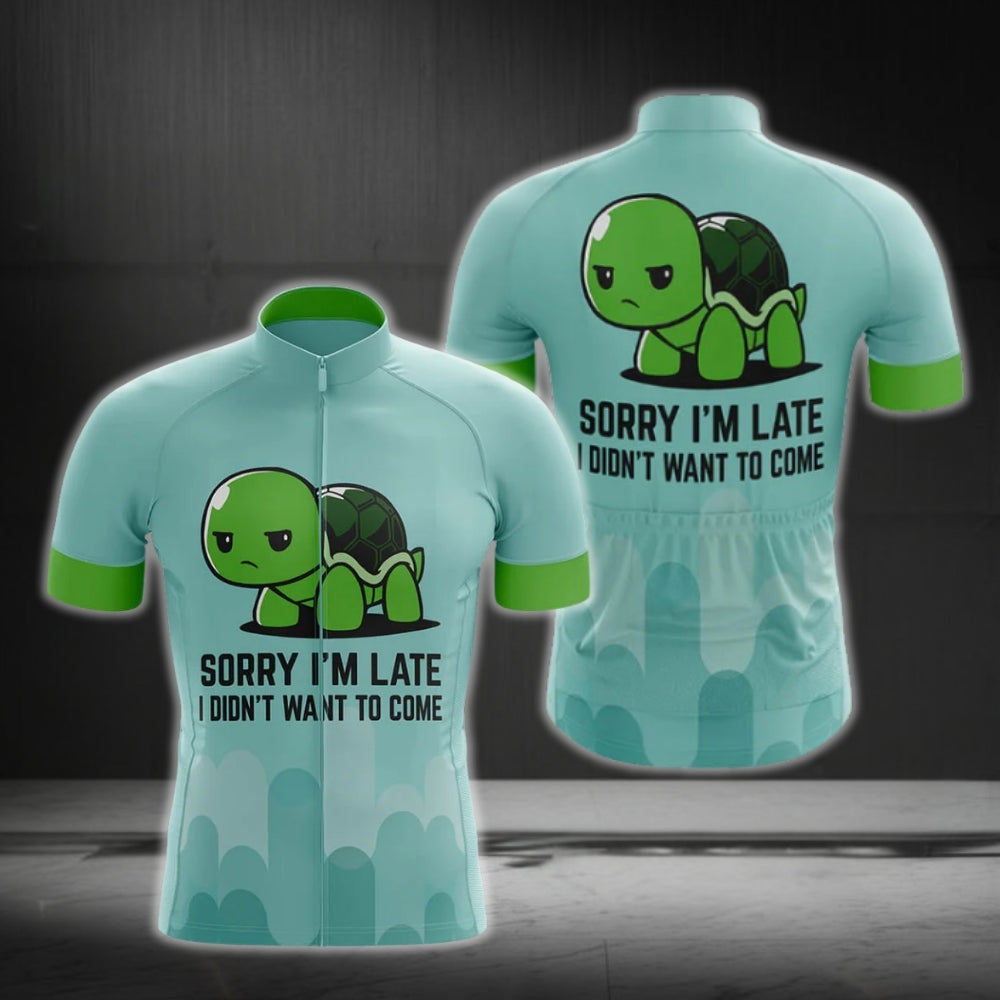 Sorry I'm Late I Didn't Want To Come Men's Turtle Cycling Short Sleeve Jerseys, Funny Cycling Jerseys For Turtle Lovers CG0206