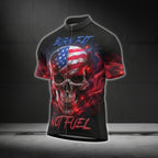 Burn Fat Not Fuel American Flag Skull Cycling Short Sleeve Men Jersey, Patriotic Skull Cycling Jerseys CG0554
