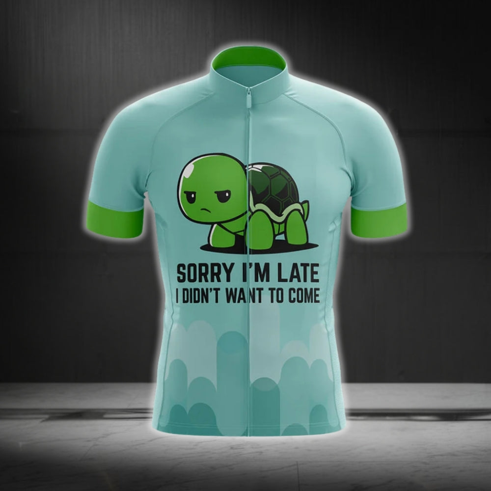 Sorry I'm Late I Didn't Want To Come Men's Turtle Cycling Short Sleeve Jerseys, Funny Cycling Jerseys For Turtle Lovers CG0206