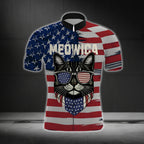 Meowica American Flag Cat Cycling Short Sleeve Jersey Mens, Patriotic Cycling Jerseys For Cat Lovers CG0059