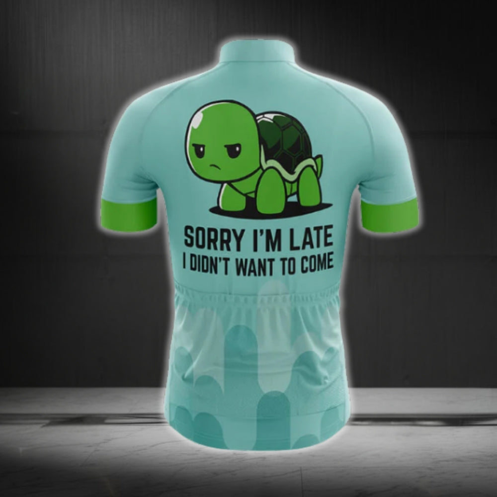 Sorry I'm Late I Didn't Want To Come Men's Turtle Cycling Short Sleeve Jerseys, Funny Cycling Jerseys For Turtle Lovers CG0206