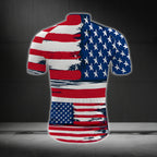 Meowica American Flag Cat Cycling Short Sleeve Jersey Mens, Patriotic Cycling Jerseys For Cat Lovers CG0059