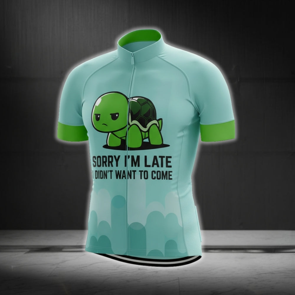 Sorry I'm Late I Didn't Want To Come Men's Turtle Cycling Short Sleeve Jerseys, Funny Cycling Jerseys For Turtle Lovers CG0206