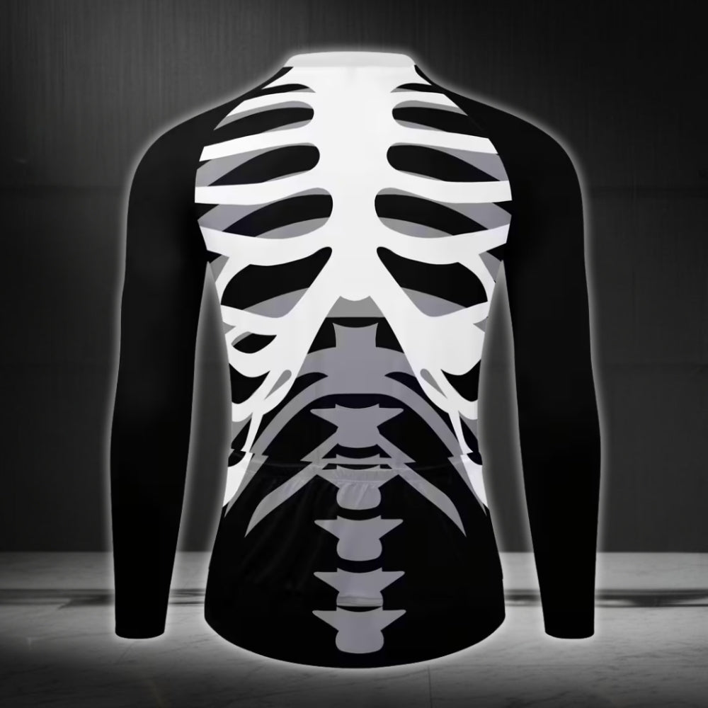Black And White Skeleton Cycle Long Sleeve Jersey For Mens, Skeleton Cycling Jersey Men's CE0016