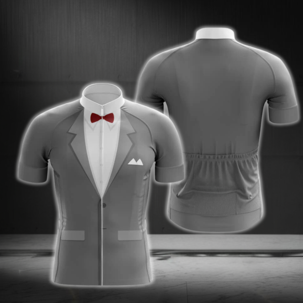 Tuxedo Grey And White Cycling Short Sleeve Jersey For Mens, Tuxedo Cycling Jerseys CZ0143