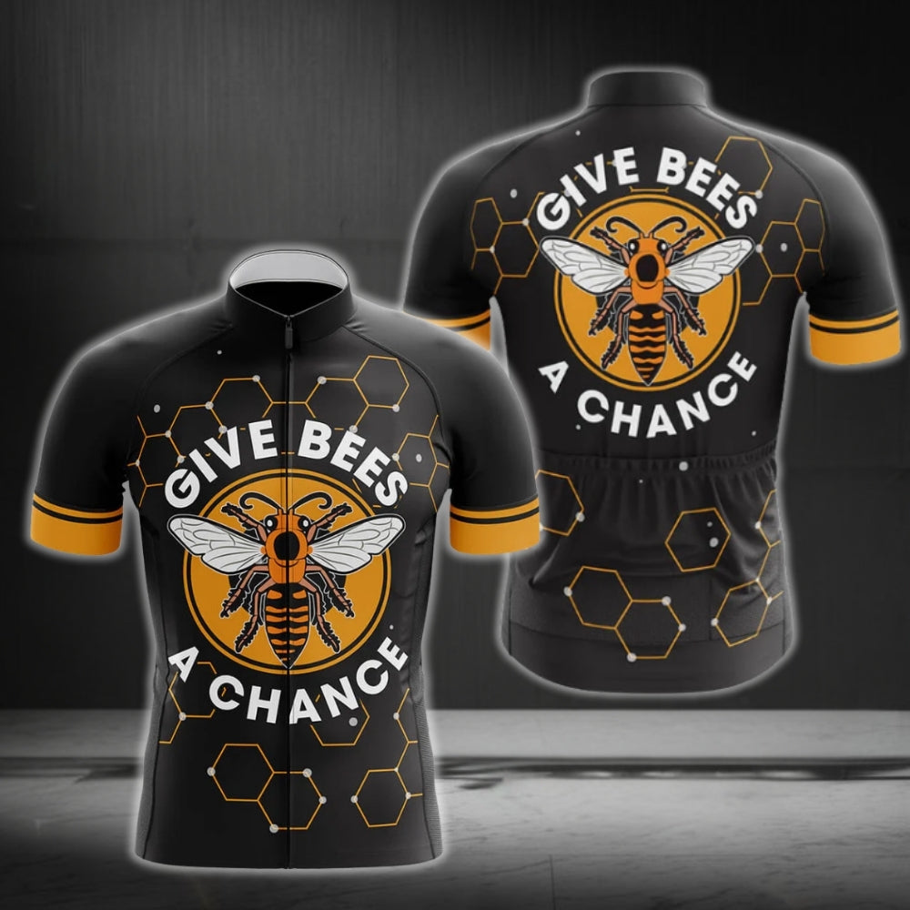 Give Bees A Chance Short Sleeve Cycling Jerseys For Men, Bee Lovers Eco Cycling Jerseys CG0207