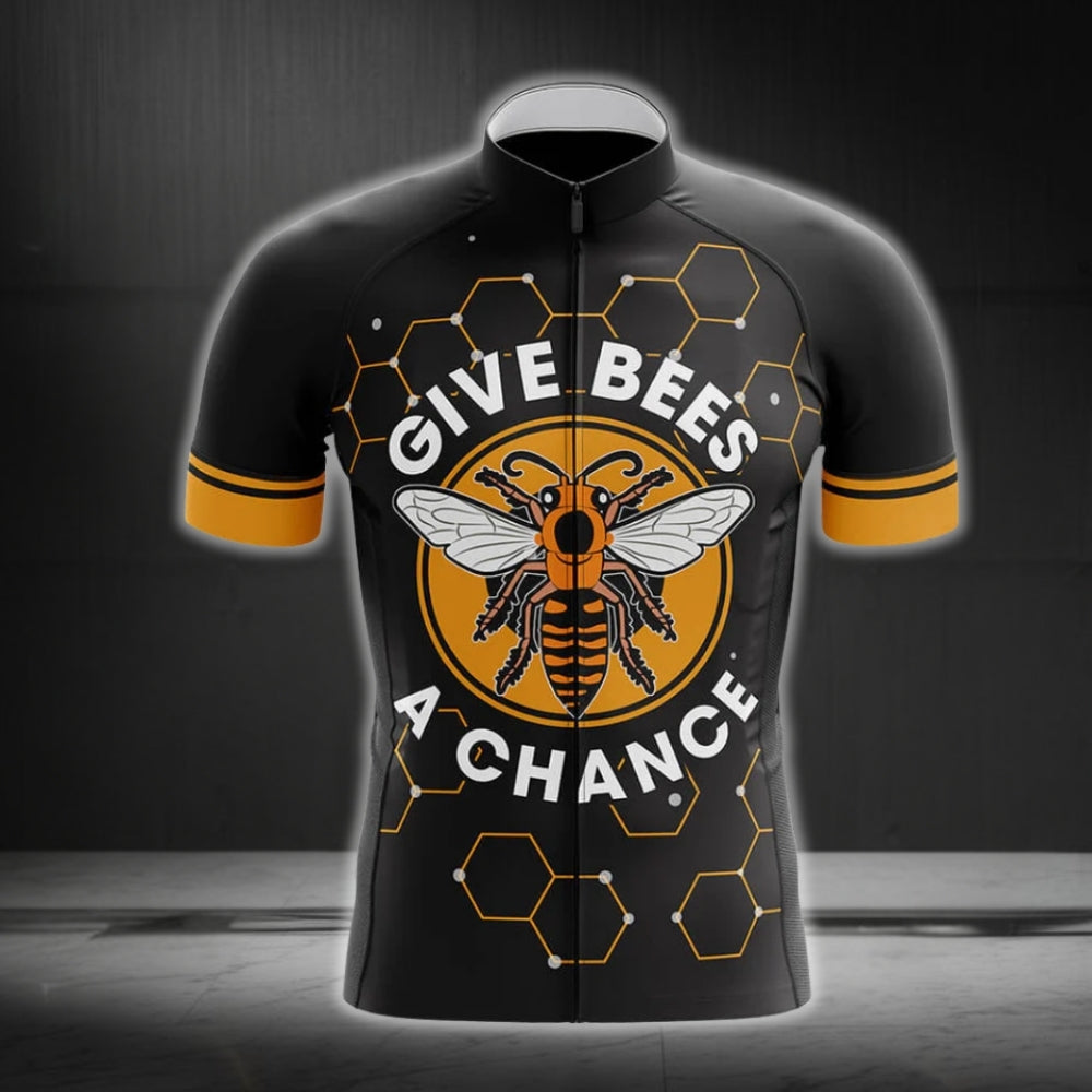 Give Bees A Chance Short Sleeve Cycling Jerseys For Men, Bee Lovers Eco Cycling Jerseys CG0207