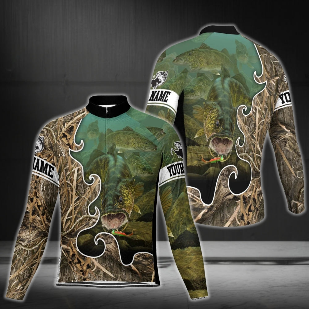 Custom Fishing Camo Cycling Long Sleeve Jersey For Men, Custom Fishing Cycling Jerseys CG0333