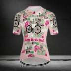 Happy Bicycle Day Don't Slow Womens Pink Cycling Short Sleeve Jersey, Funny Cycle Jersey For Womens CE0017
