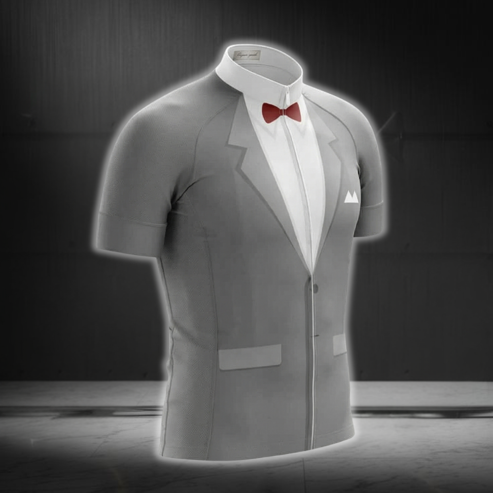 Tuxedo Grey And White Cycling Short Sleeve Jersey For Mens, Tuxedo Cycling Jerseys CZ0143