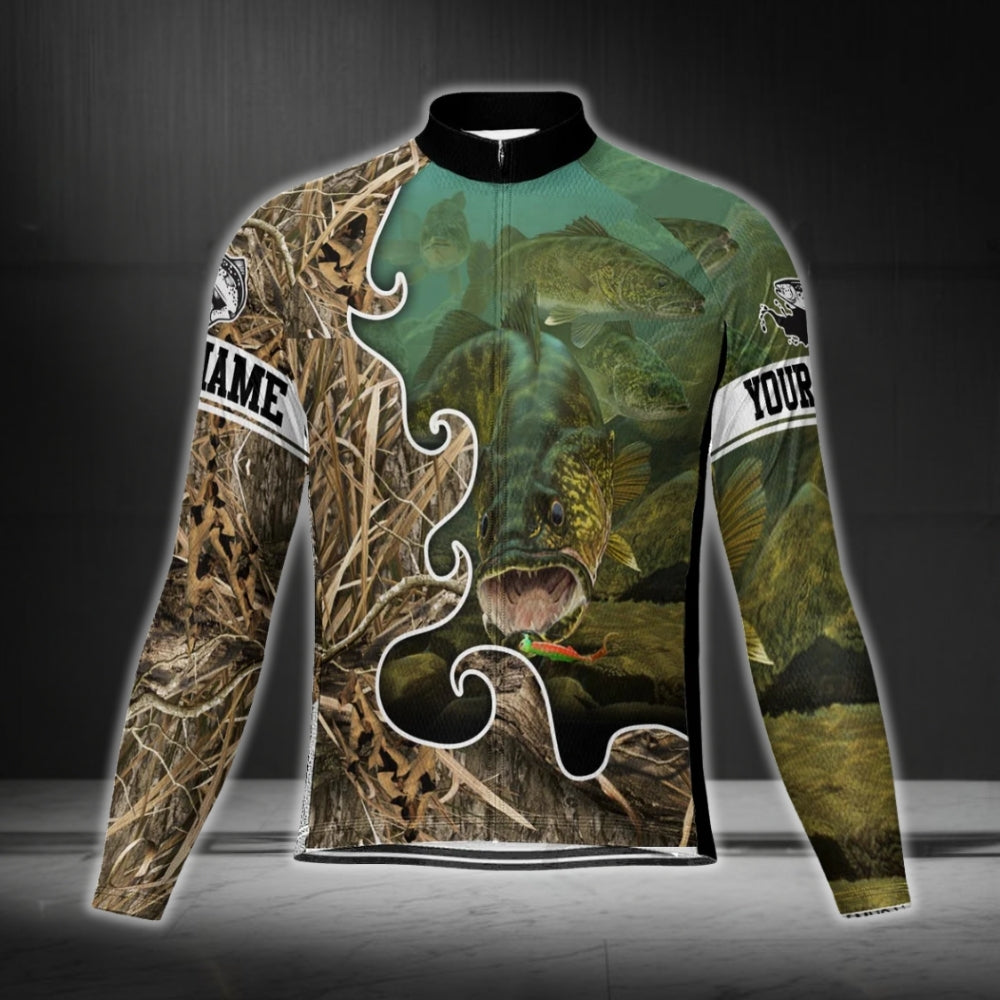 Custom Fishing Camo Cycling Long Sleeve Jersey For Men, Custom Fishing Cycling Jerseys CG0333