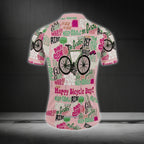 Happy Bicycle Day Don't Slow Womens Pink Cycling Short Sleeve Jersey, Funny Cycle Jersey For Womens CE0017