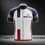 White Red Blue USA Flag Cycling Short Sleeve Jersey For Men, Patriotic Cycling Jerseys CG0557