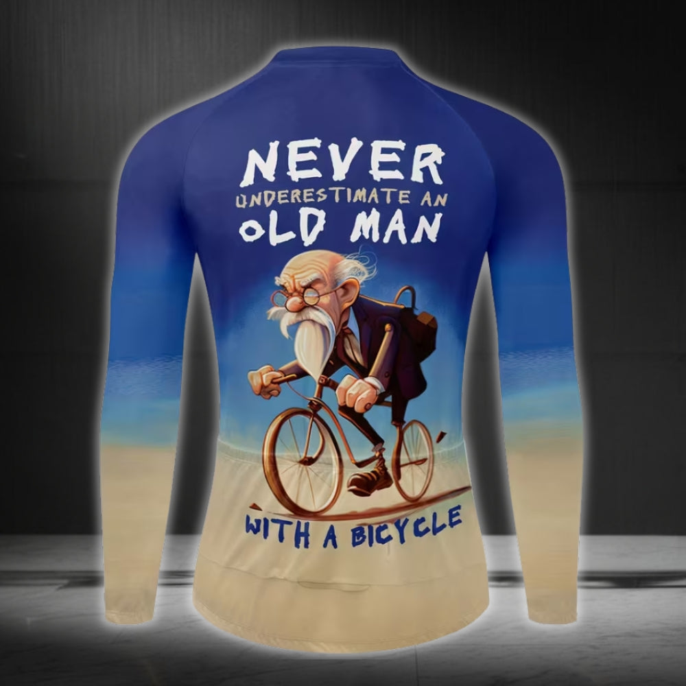 Never Underestimate An Old Man With A Bicycle Long Sleeve Men's Jersey, Funny Cycling Jersey For Mens CZ0068