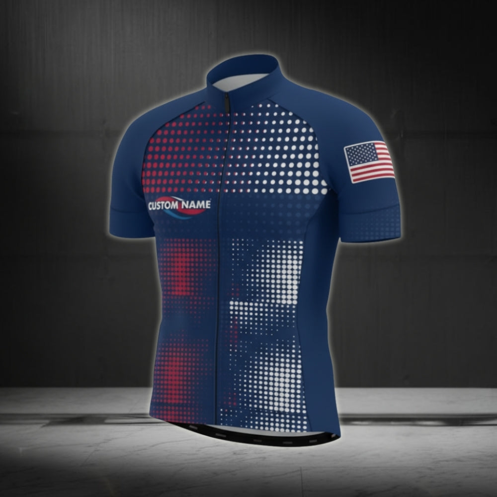 Custom White Red And Blue United States Cycling Short Sleeve Jersey For Men, Custom Patriotic Cycling Jersey Mens CZ0010