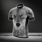 Black And White Wolf Short Sleeve Men Cycling Jersey, Wolf Cycling Jerseys CG0617