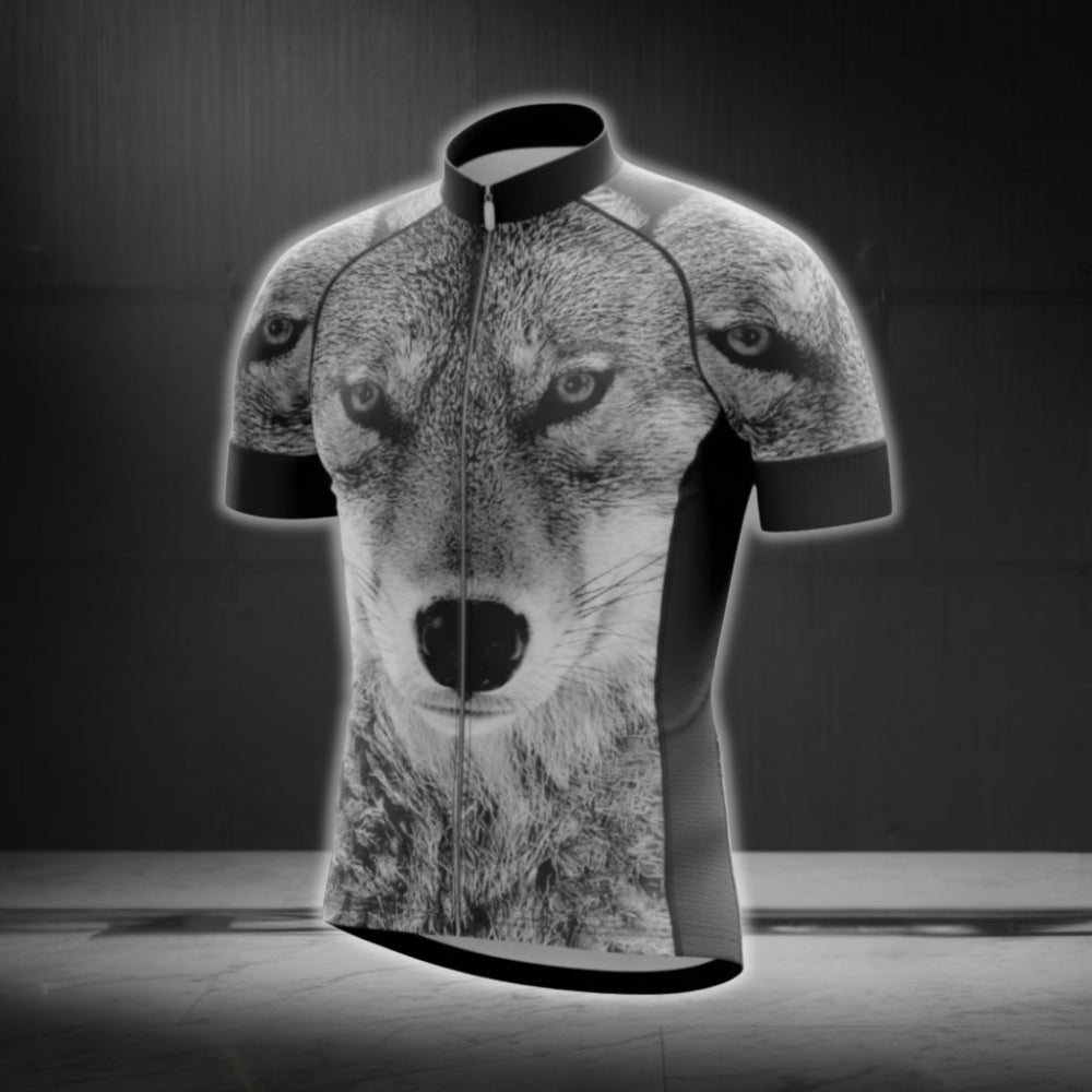 Black And White Wolf Short Sleeve Men Cycling Jersey, Wolf Cycling Jerseys CG0617