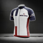 White Red Blue USA Flag Cycling Short Sleeve Jersey For Men, Patriotic Cycling Jerseys CG0557