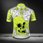 Neon Green Skull Cycling Short Sleeve Jersey For Men, Men's Skull Cycling Jerseys CE0018