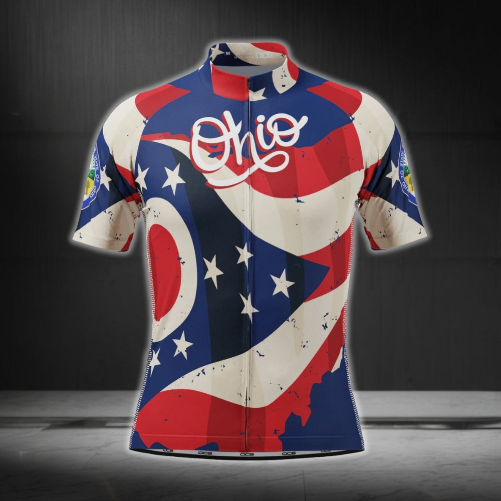Ohio Flag Short Sleeve Men's Cycling Jersey, Ohio Cycling Jerseys CG0434