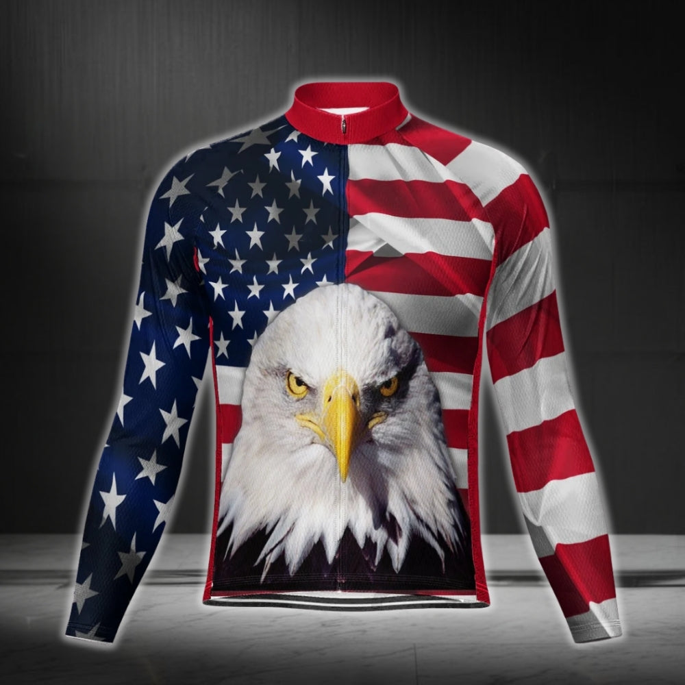 Custom American Eagle Cycling Jersey Long Sleeve For Men, Custom Patriotic Cycling Jerseys CG0334