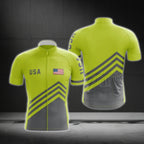 Green And Grey USA Flag Cycling Short Sleeve Men's Jersey, Patriotic Cycling Jerseys CG0558