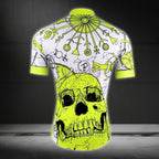Neon Green Skull Cycling Short Sleeve Jersey For Men, Men's Skull Cycling Jerseys CE0018
