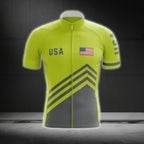 Green And Grey USA Flag Cycling Short Sleeve Men's Jersey, Patriotic Cycling Jerseys CG0558
