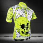 Neon Green Skull Cycling Short Sleeve Jersey For Men, Men's Skull Cycling Jerseys CE0018
