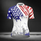 American Flag Grunge Short Sleeve Cycling Jersey For Women, Patriotic Cycling Jersey For Ladies CZ0145