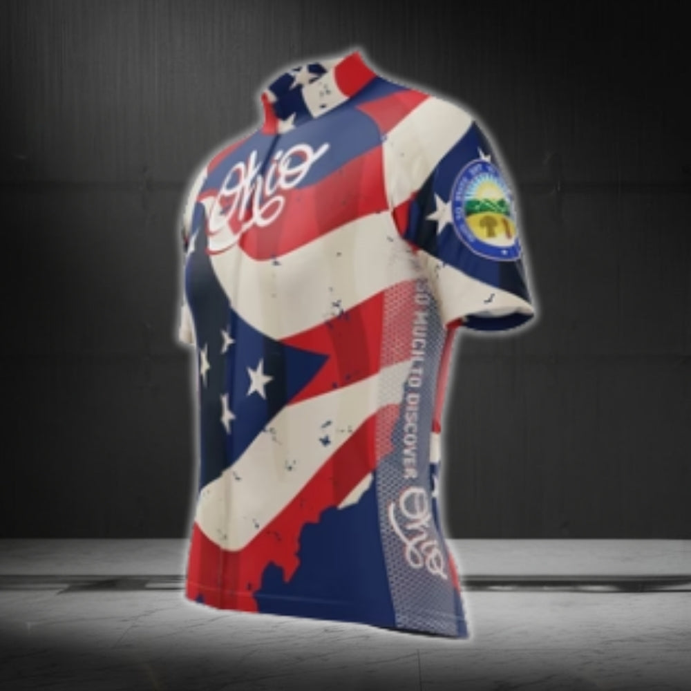 Ohio Flag Short Sleeve Men's Cycling Jersey, Ohio Cycling Jerseys CG0434