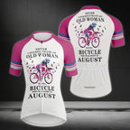 Never Underestimate An Old Woman With A Bicycle Who Was Born In August Cycling Short Sleeve Jersey, Funny Cycling Jerseys For Women CE0019