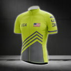 Green And Grey USA Flag Cycling Short Sleeve Men's Jersey, Patriotic Cycling Jerseys CG0558