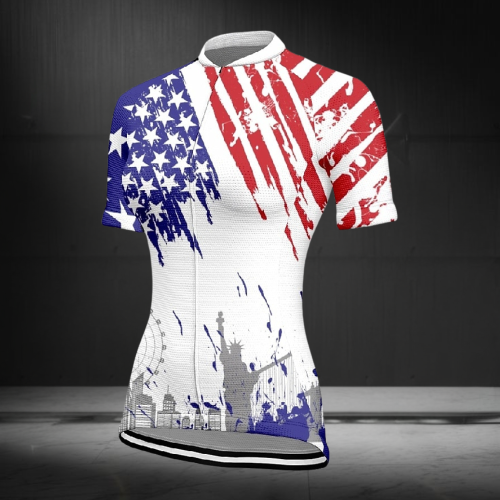 American Flag Grunge Short Sleeve Cycling Jersey For Women, Patriotic Cycling Jersey For Ladies CZ0145