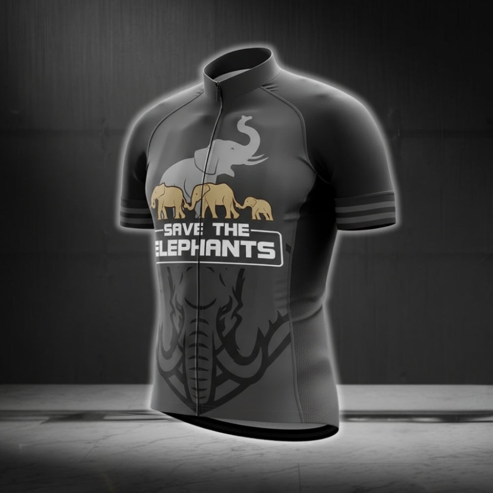 Save The Elephants Short Sleeve Cycling Jerseys For Men, Elephant Lovers Cycling Jerseys CG0209