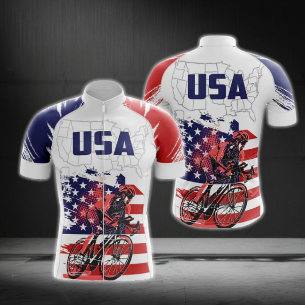 American Flag Short Sleeve Cycling Jersey For Men, Patriotic Cycling Jerseys CG0559