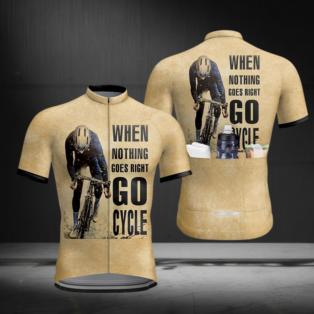 When Nothing Goes Right Go Cycle Men's Short Sleeve Cycling Jersey, Khaki Cycling Jersey For Men CZ0146