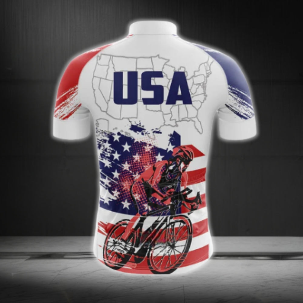 American Flag Short Sleeve Cycling Jersey For Men, Patriotic Cycling Jerseys CG0559