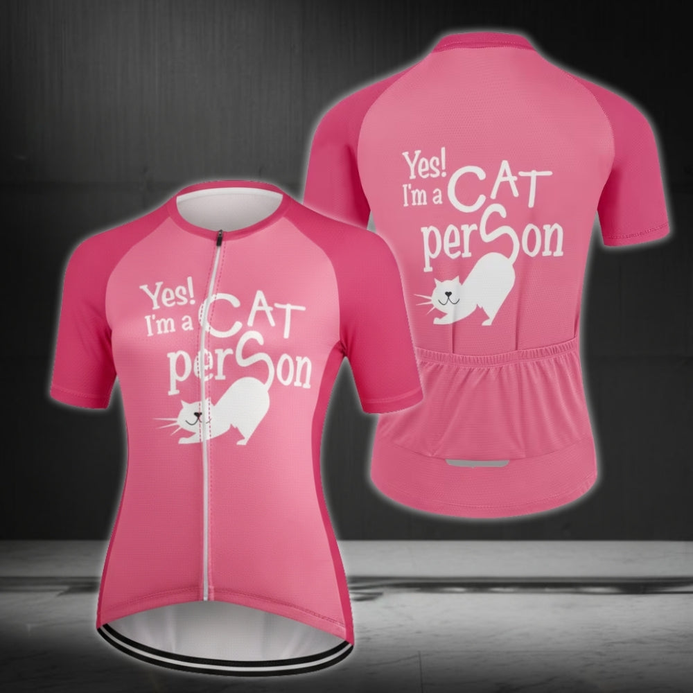 Yes I'm A Cat Person Women's Pink Cycling Short Sleeve Jersey, Cat Cycling Jersey For Ladies CE0020