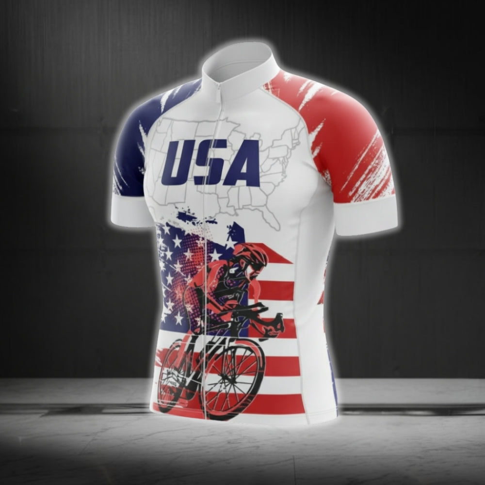 American Flag Short Sleeve Cycling Jersey For Men, Patriotic Cycling Jerseys CG0559