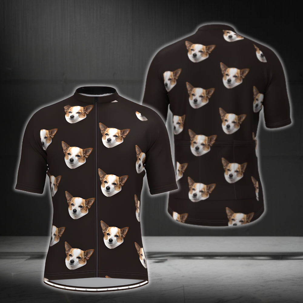 Custom Dog Face Cycling Short Sleeve Jersey For Men, Custom Pet Photo Cycling Jerseys CG0262