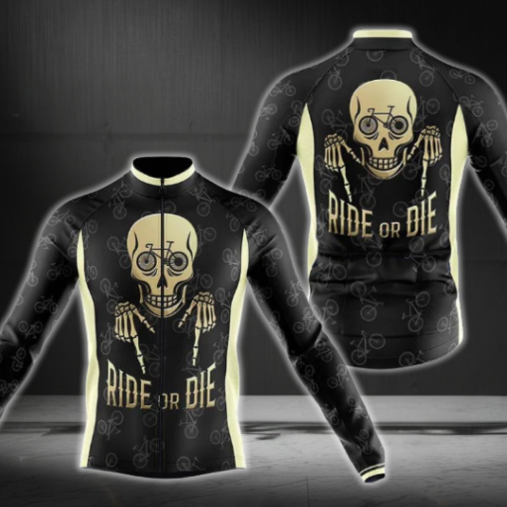 Ride Or Die Skull Cycling Long Sleeve Mens Jersey, Skull Cycling Jersey CG0729