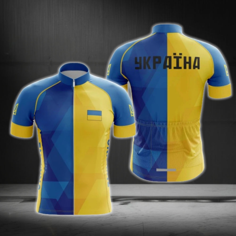 Blue And Yellow Ukraine Flag Cycling Short Sleeve Jersey For Men, Ukraine Cycling Jerseys CG0618