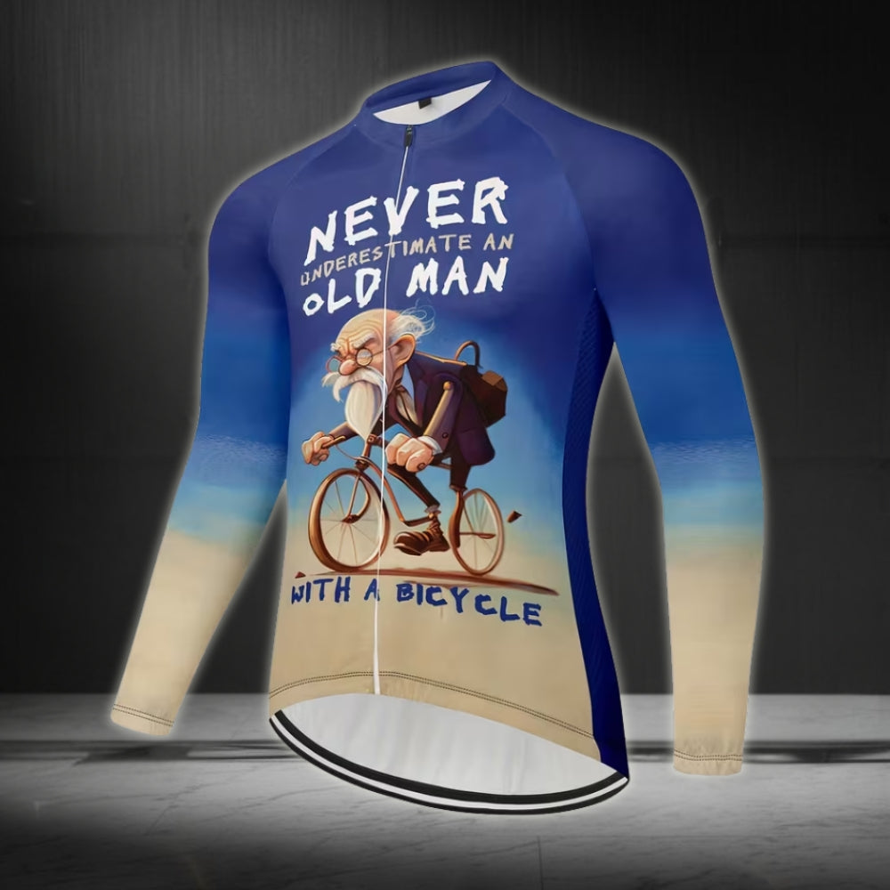 Never Underestimate An Old Man With A Bicycle Long Sleeve Men's Jersey, Funny Cycling Jersey For Mens CZ0068