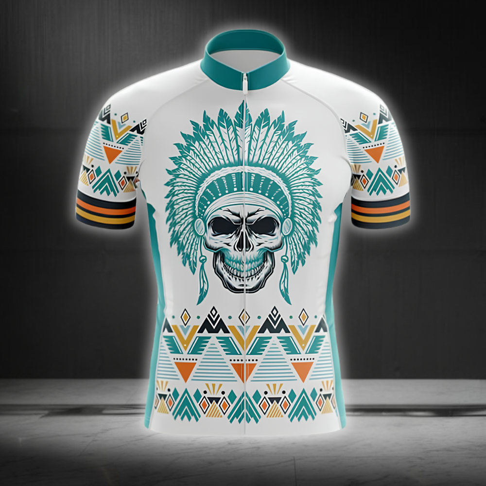Skull Tribal Native Cycling Short Sleeve Jersey For Men, Skull Cycling Jersey CG0841