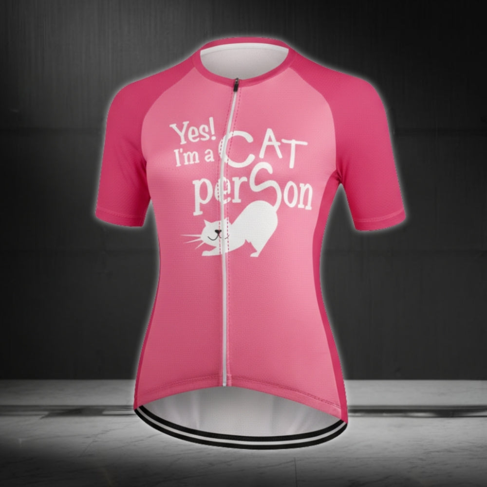 Yes I'm A Cat Person Women's Pink Cycling Short Sleeve Jersey, Cat Cycling Jersey For Ladies CE0020