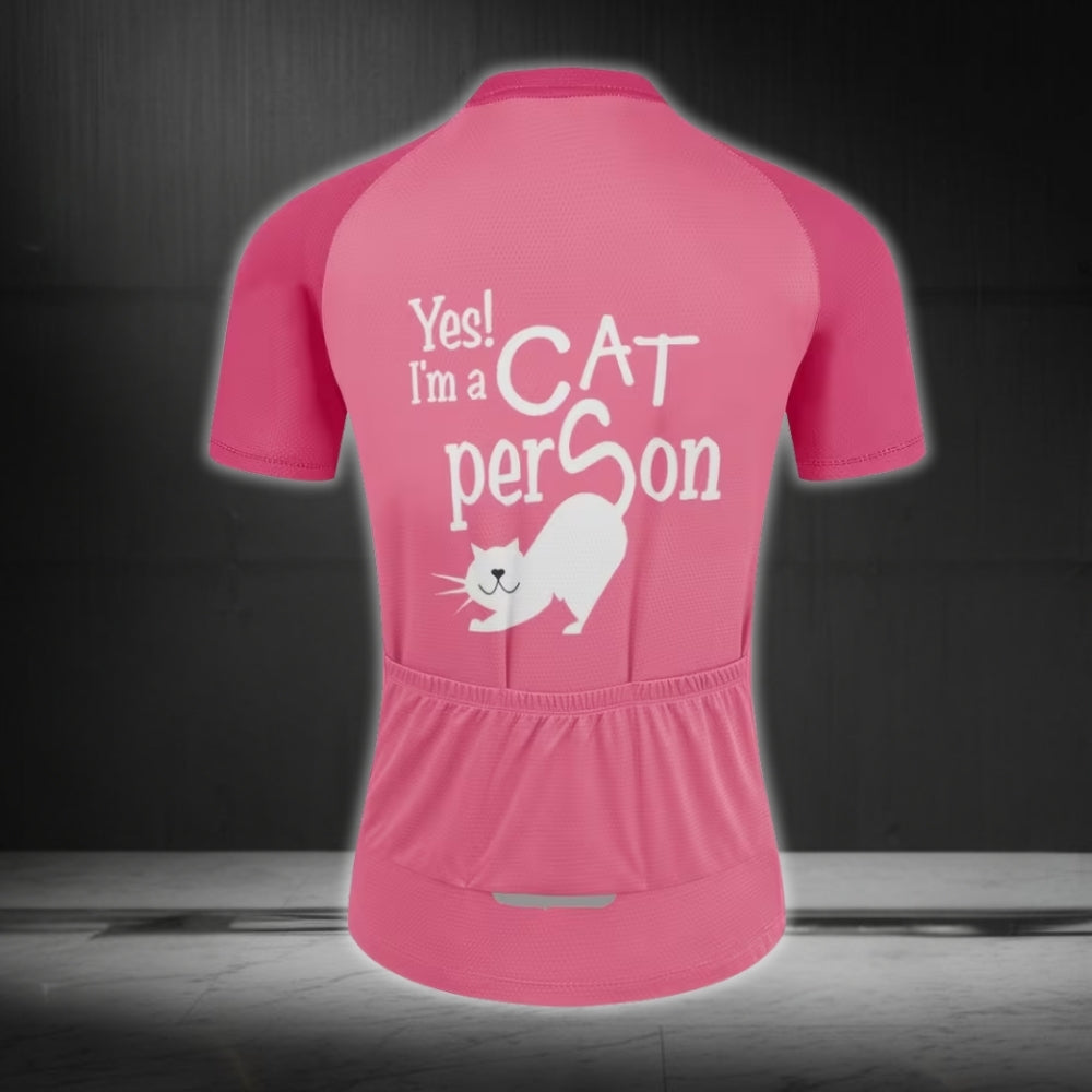 Yes I'm A Cat Person Women's Pink Cycling Short Sleeve Jersey, Cat Cycling Jersey For Ladies CE0020