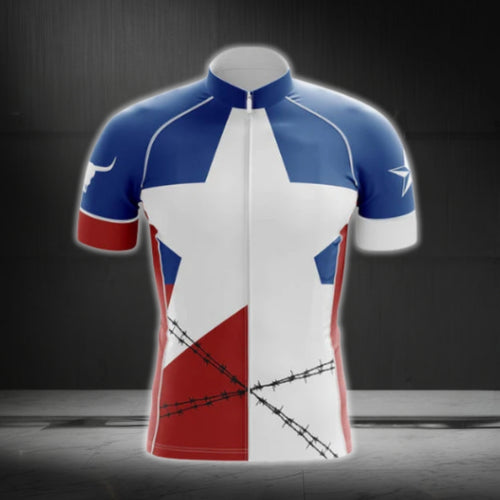 Blue Red And White Texas Flag Cycling Short Sleeve Jersey For Men, Texas Cycling Jerseys CG0560